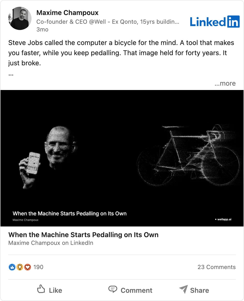 LinkedIn post: When the Machine Starts Pedalling on Its Own
