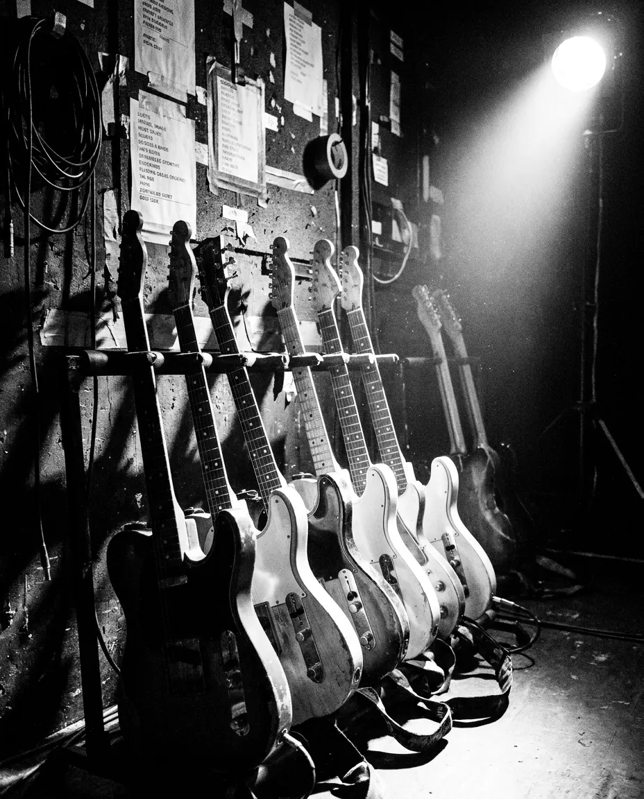 Rangée de guitares contre le mur des balances, San Francisco, Sam 26 sept. 2026