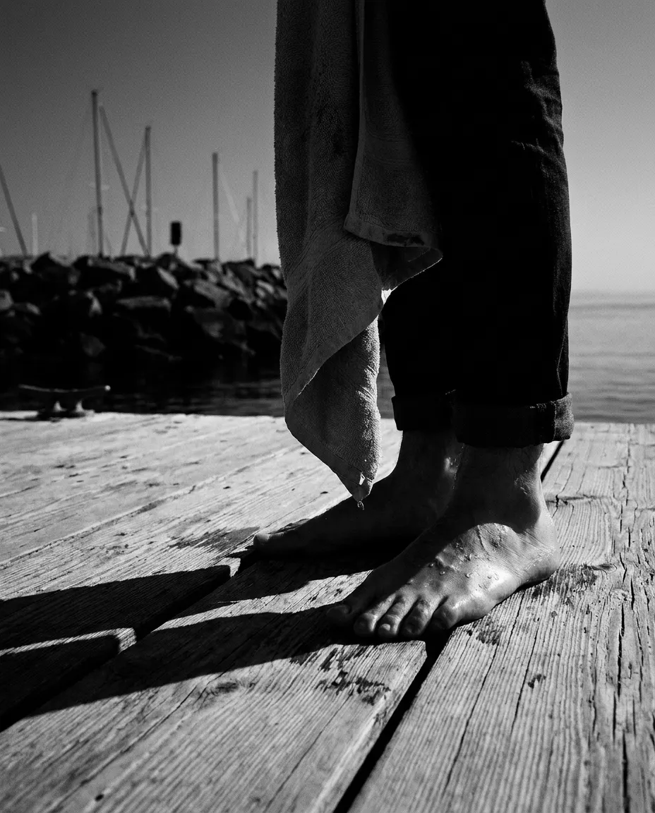 Pieds mouillés sur les planches du ponton, Newport Beach, Jeu 1er oct. 2026