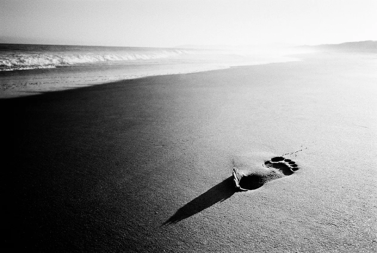 Plage blanche vide à l'aube, une seule trace dans le sable, Cancún, Ven 2 oct. 2026