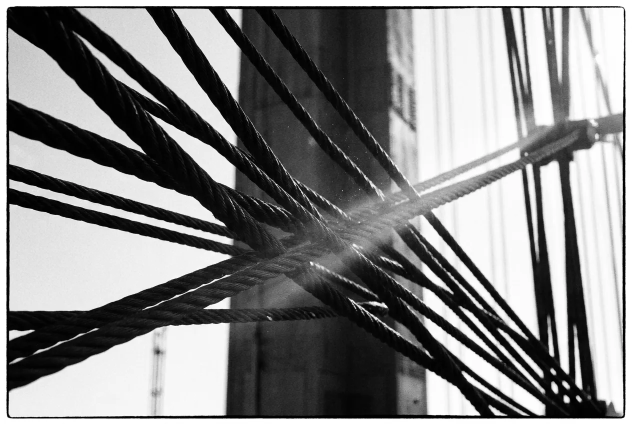 Les câbles du Bay Bridge qui défilent, San Francisco, Mer 7 oct. 2026